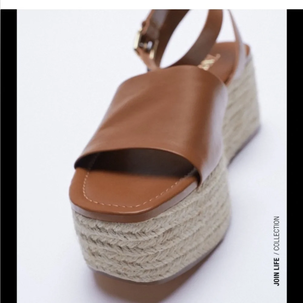 ZARA PLATFORM WEDGE LEATHER SANDALS